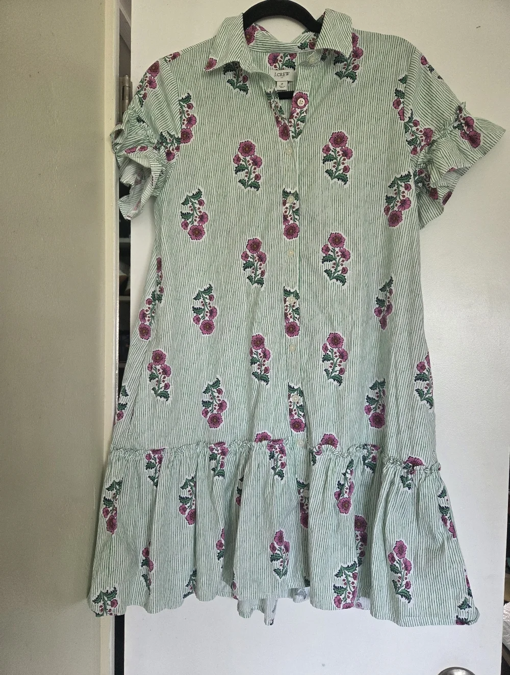J. Crew Printed ruffle-sleeve mini shirt-dress